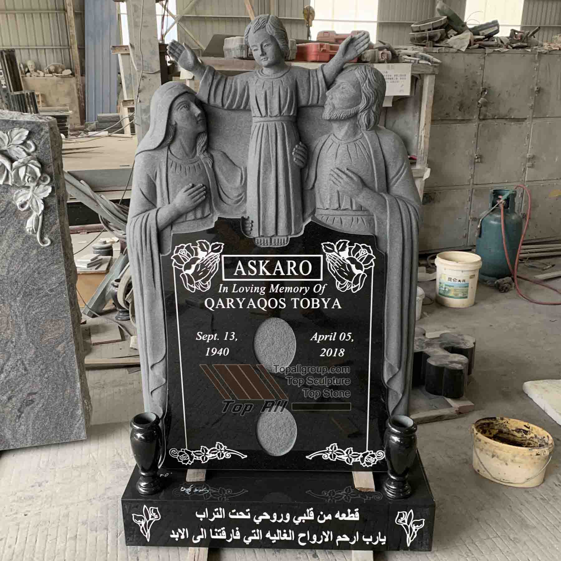 China Factory for Granite Vase - Black Granite Holy family headstone tombstone TATBS-012 – Top All Group