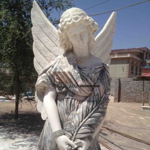 Estatua de ángel de mármol verde con base-025