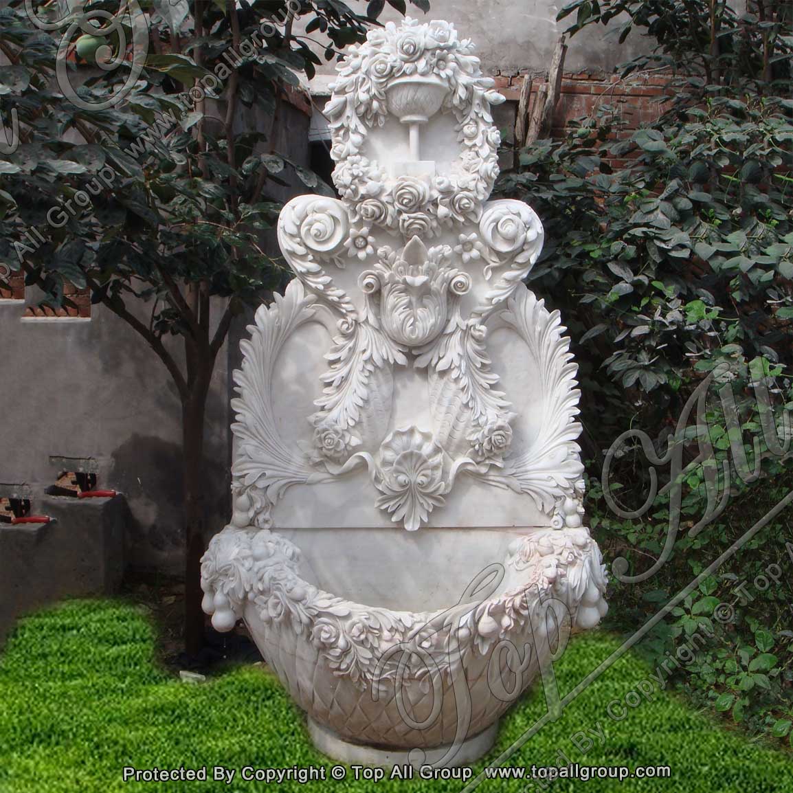 Hand Carved Flower Marble Wall Fountain