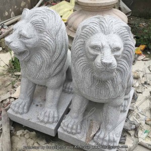 Handgesneden grijze granieten leeuw sculptuur TAAS-006