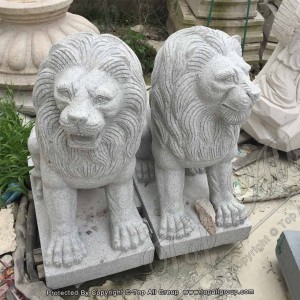 Hand Carved Grey Granite Lion Sculpture TAAS-006