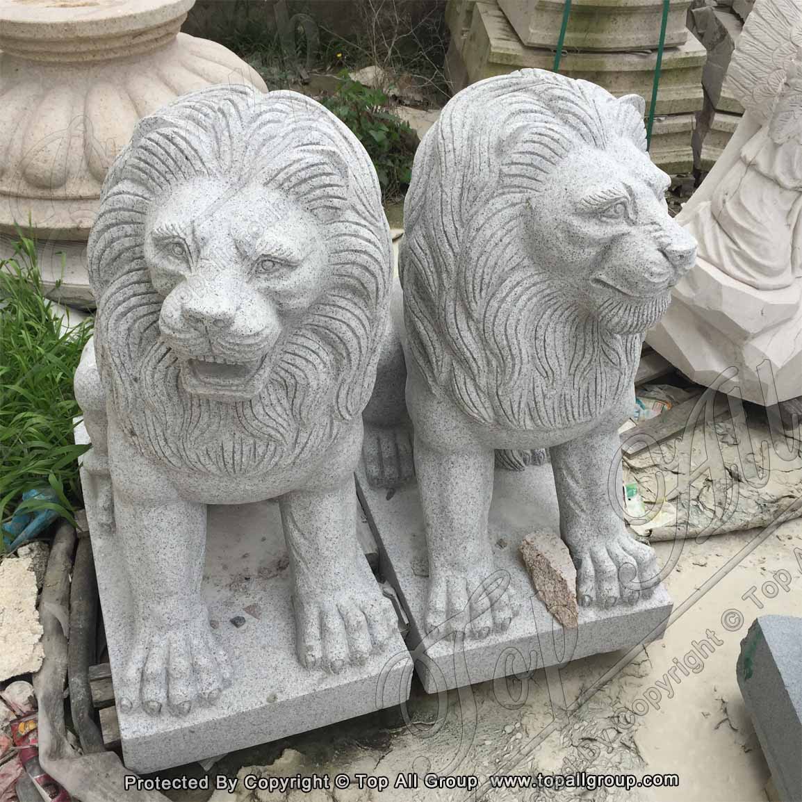 Hand Carved Grey Granite Lion Sculpture1