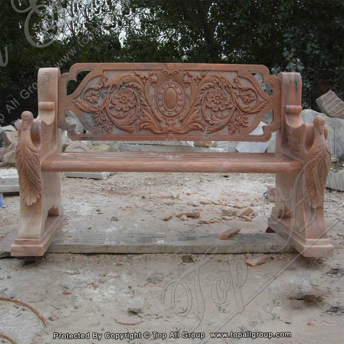 Hand Carved Long Marble Bench