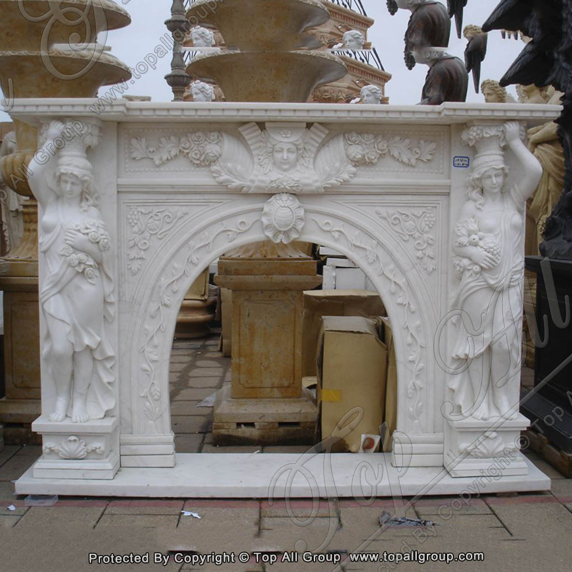 Hand Carved Natural Stone Life Size Marble Fireplace Mantel