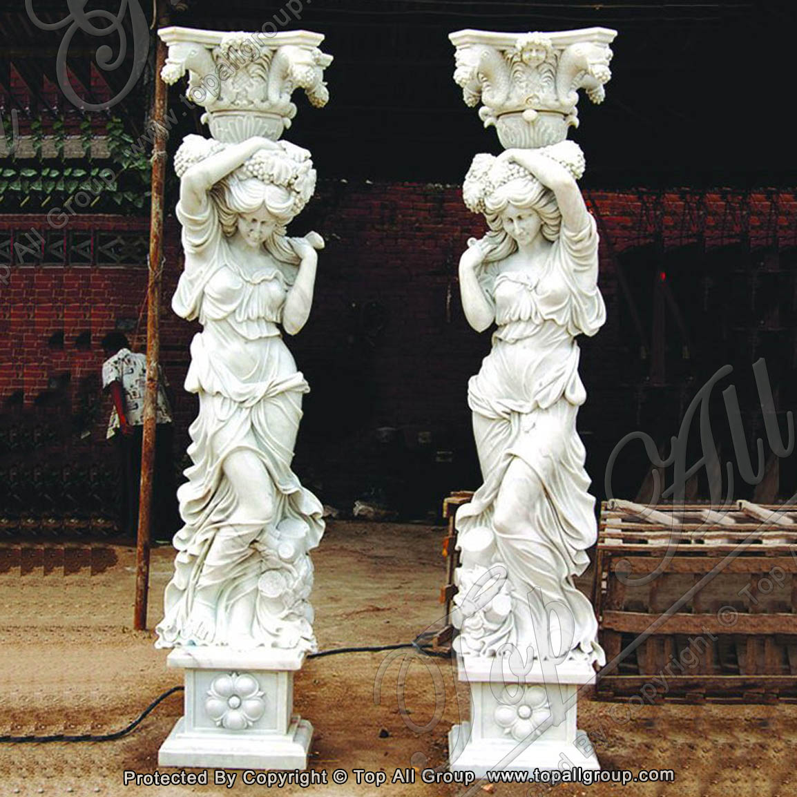 Hand Carved Outdoor Sexy Lady Statue Marble Column