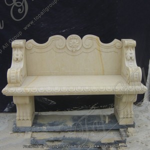 Hand Carved Outdoor Yellow Marble Bench For Garden TAMB-018