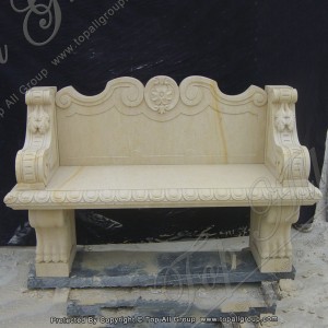 Tangan Ukiran Outdoor Kuning Marble Bench Kanggo Taman TAMB-018