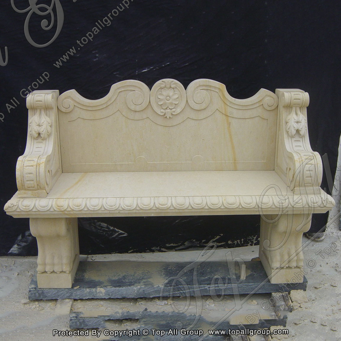 Hand Carved Outdoor Yellow Marble Bench For Garden