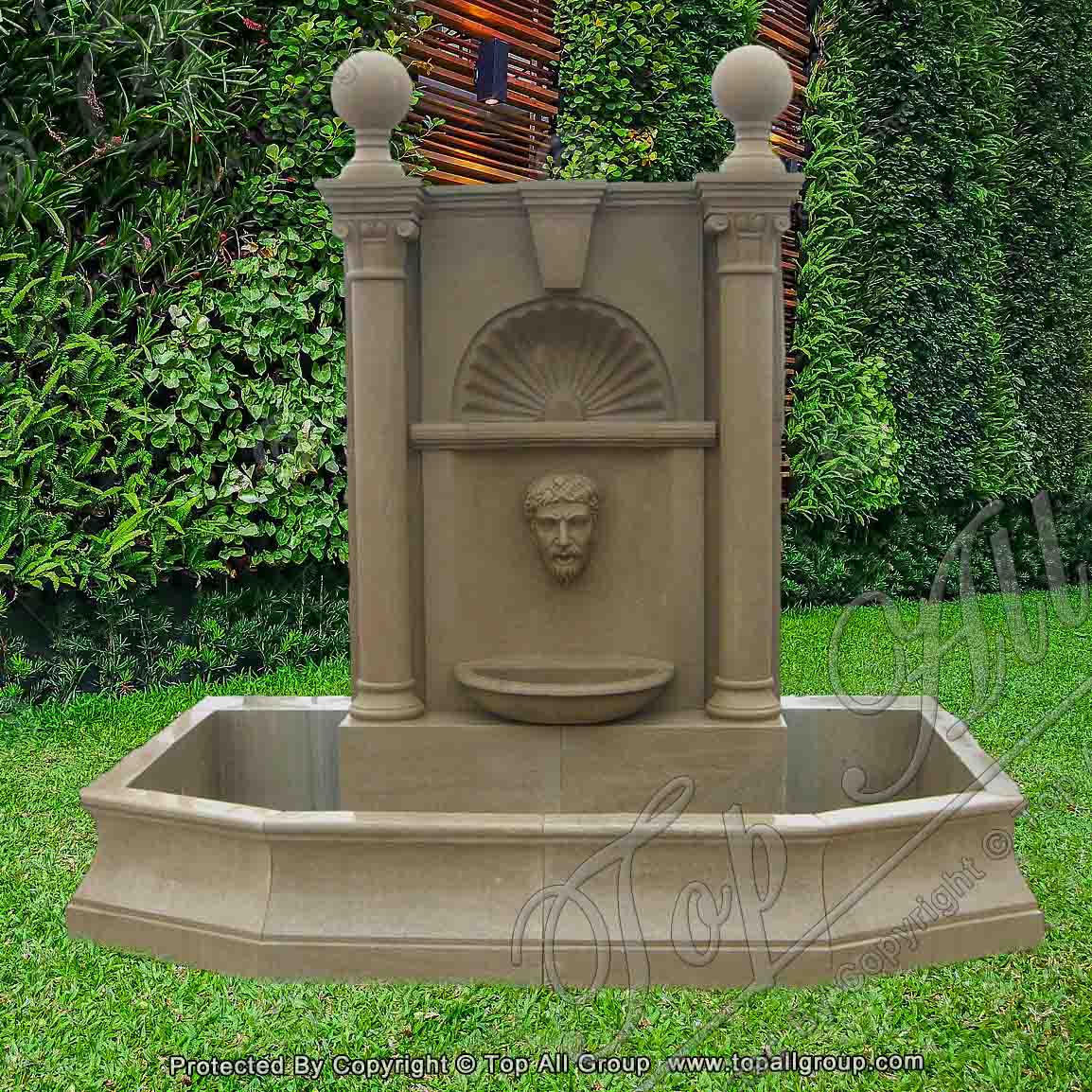 Hand Carved Sandstone Wall Fountain