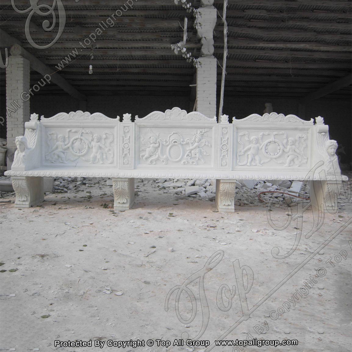 Hand Carved Stone Bench For Garden