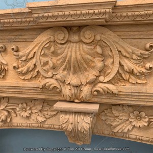 Hand Carved Yellow Marble flower style fireplace surround TAFM-010