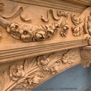 Hand Carved Yellow Marble flower style fireplace surround TAFM-010