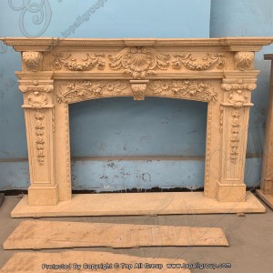 Hand Carved Yellow Marble flower style fireplace surround TAFM-010