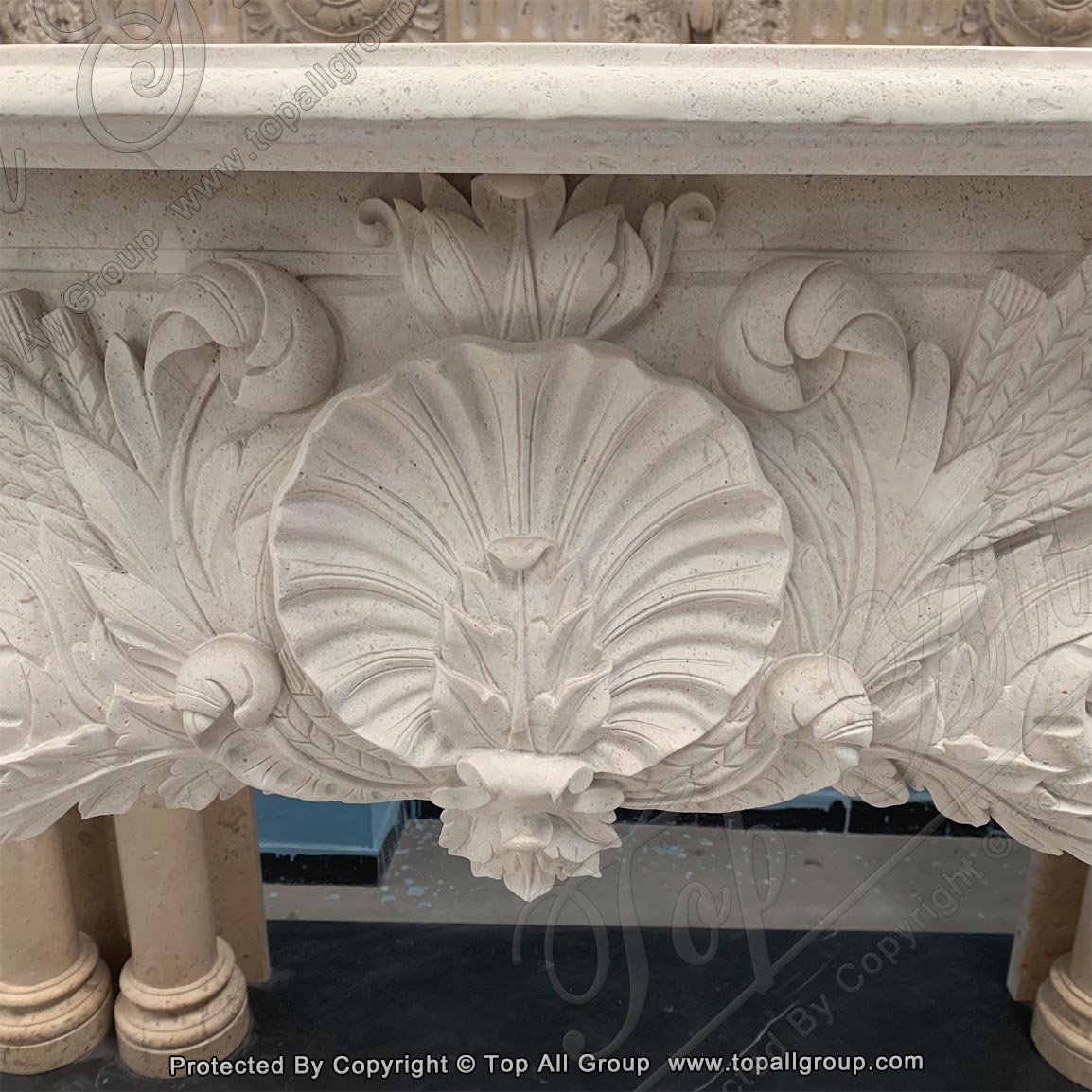 Hand Carved marble flower style fireplace mantel TAFM-009 detail pictures