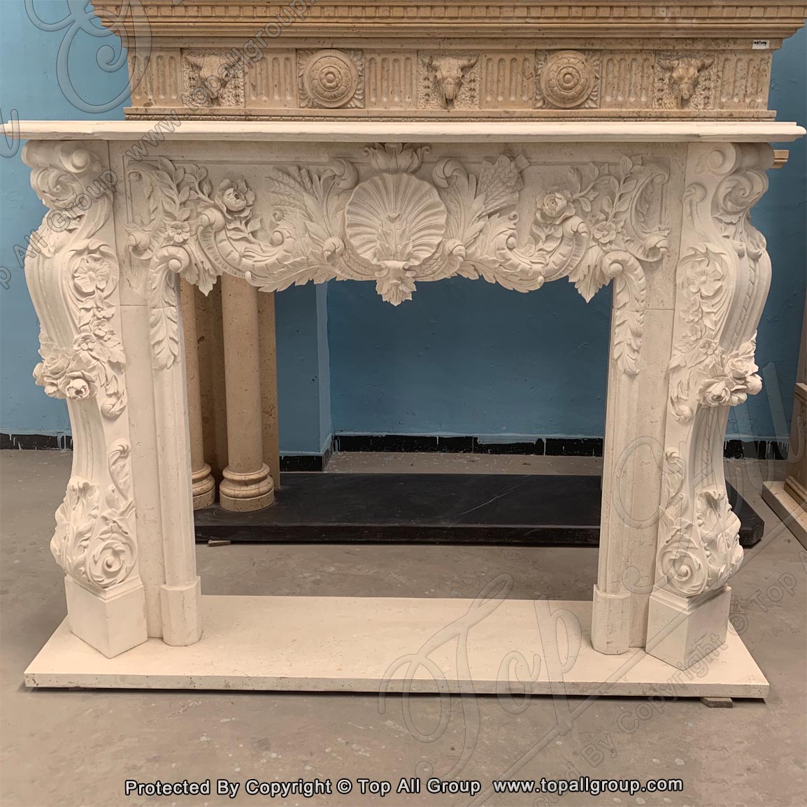 Hand Carved marble flower style fireplace mantel TAFM-009 Featured Image