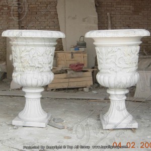 Hand carved White Marble Outdoor Flower Pot TAFV-038