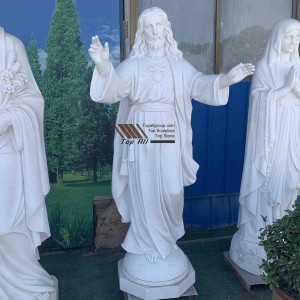 Mane ĉizita bonveniga Jesuo-marmora statuo 72 vivgranda TARS025