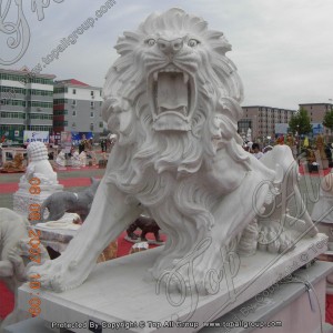 Escultura de lleó amb estàtua de marbre blanc tallada a mà per al jardí TAAS-022