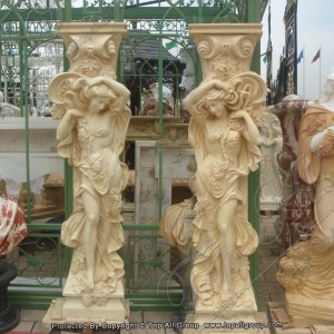 Hand carved yellow marble women column TAMC-048