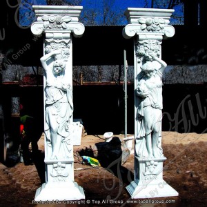 High Quality Roman Column Marble mbiru Hotera Yakashongedzwa Dombo TAMC-041