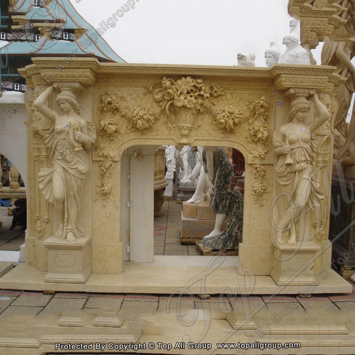High quality hand carved marble fireplace surround