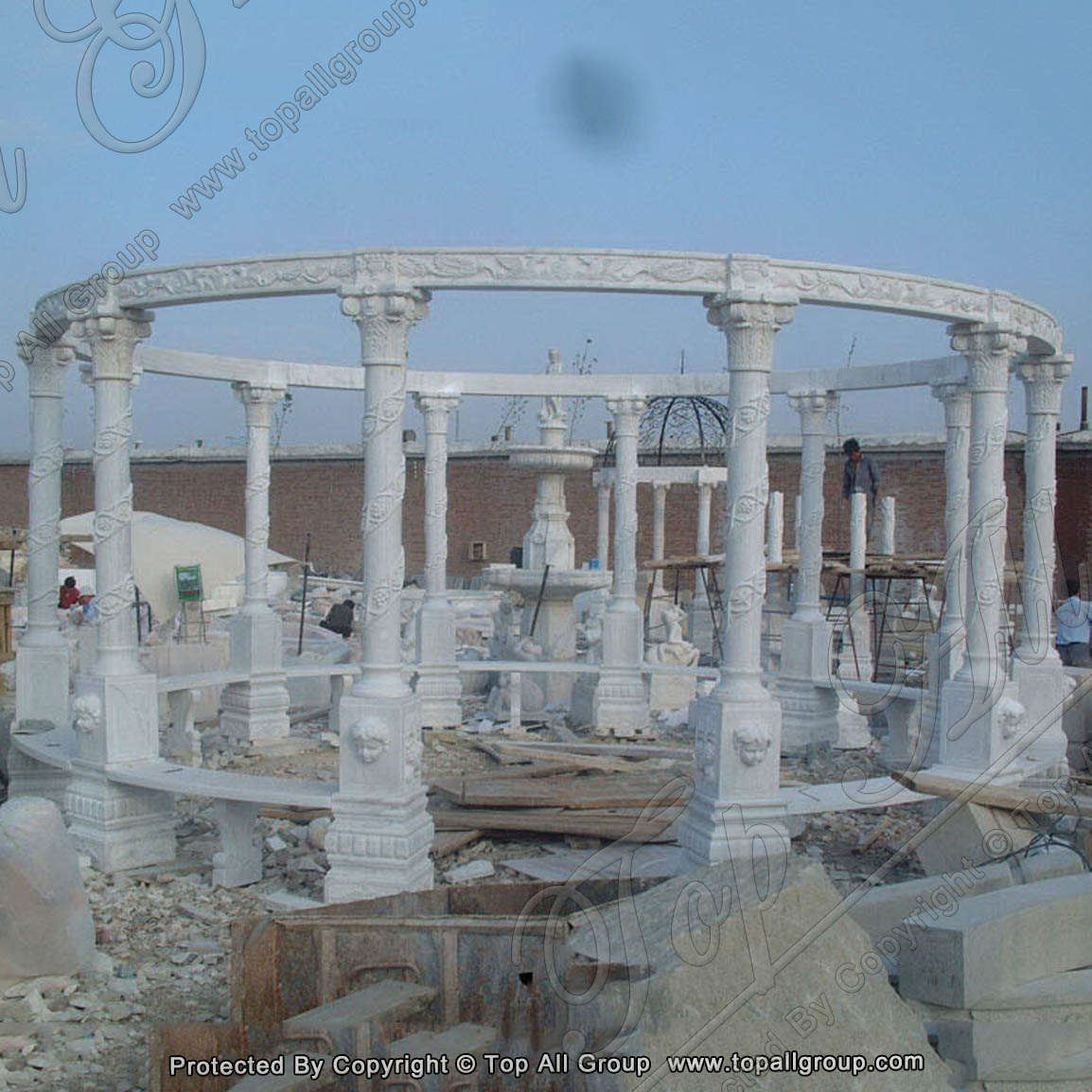High quality hand carved outdoor life size marble round gazebo