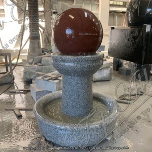 TASBF-057 Red Granite Sphere Fountain With Grey White Base