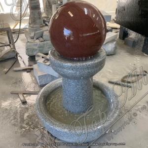 TASBF-057 Red Granite Sphere Fountain With Grey White Base