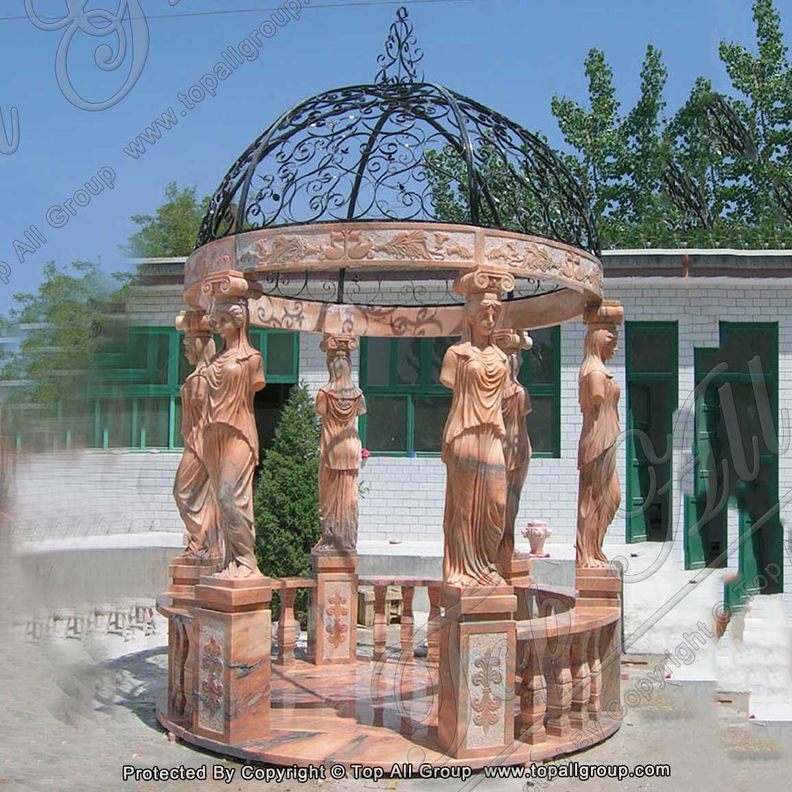 Iron roof with marble statue gazebo
