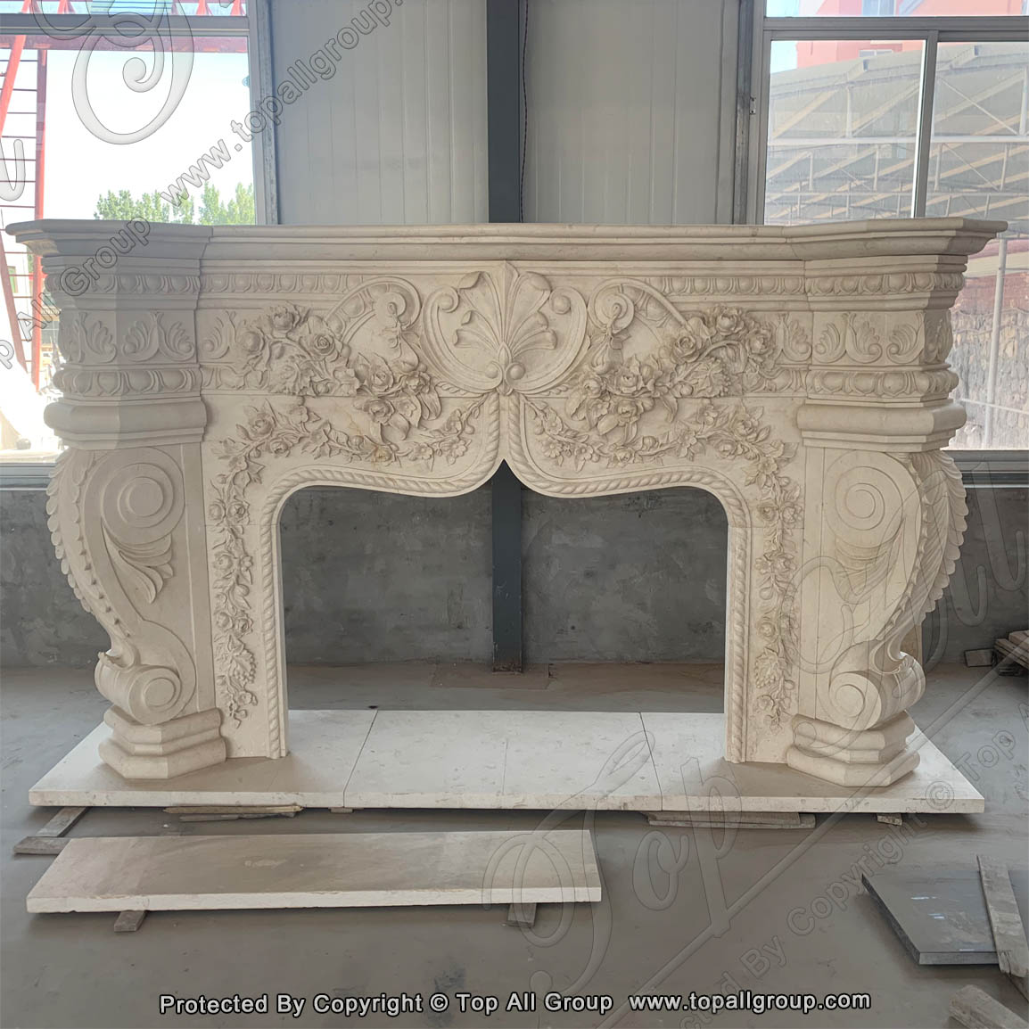 Italian Carved Marble Statue Mantel Fireplace Surround Frame