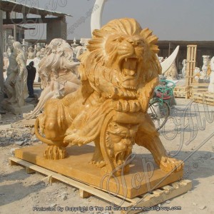 L200cm tuin gele marmeren leeuw sculptuur TAAS-027
