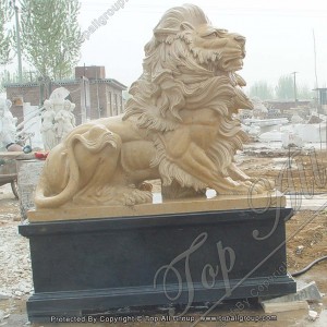 Grande sculpture de jardin en plein air statues de lion en pierre de marbre jaune TAAS-028