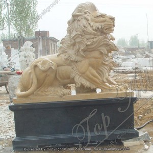 Large outdoor garden sculpture yellow marble stone lion statues TAAS-028