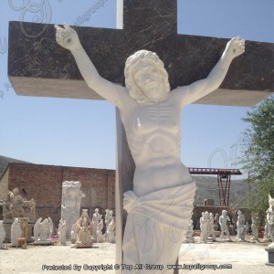 TARS041 येशूच्या पुतळ्यासह संगमरवरी क्रूसीफिक्स