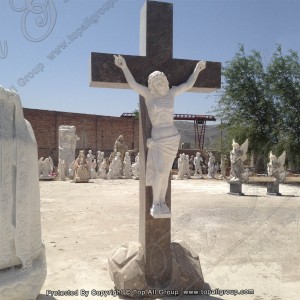TARS041 येशूच्या पुतळ्यासह संगमरवरी क्रूसीफिक्स