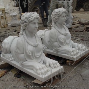 Mythological Hybrid Female Roman Headed Sphinx Marble Sculpture TAAS-011
