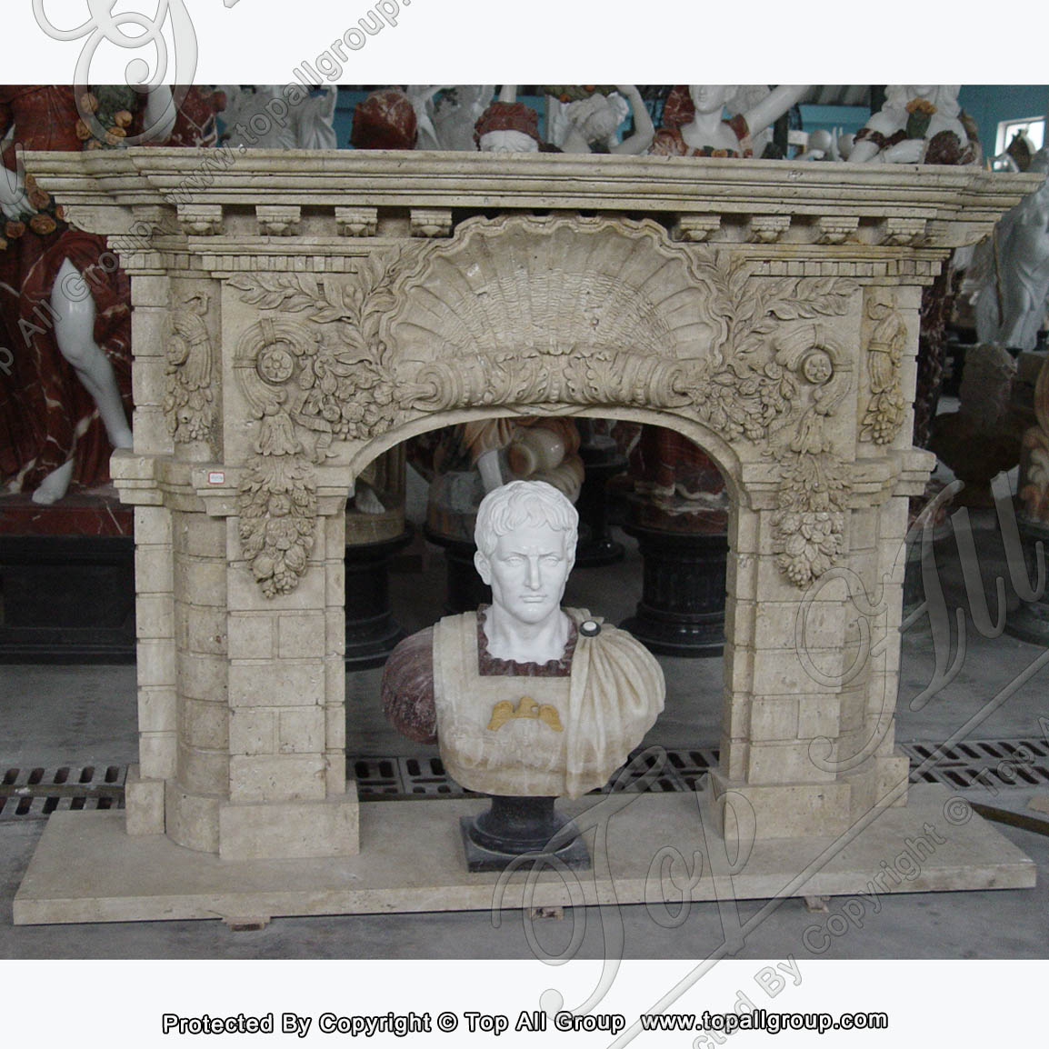 Natural Marble Fireplace Mantel Indoor Stone Fireplaces TAFM-045 gambar rinci