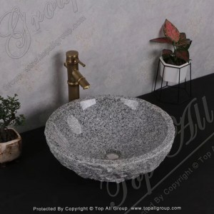 Natural Outdoor Granite Stone Round Garden Wash Basin Pedestal Sinks TASS-023