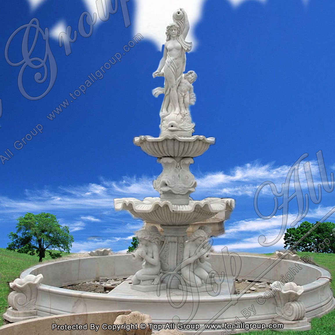 Natural Stone Woman Standing Water Hand Carved Marble Fountain