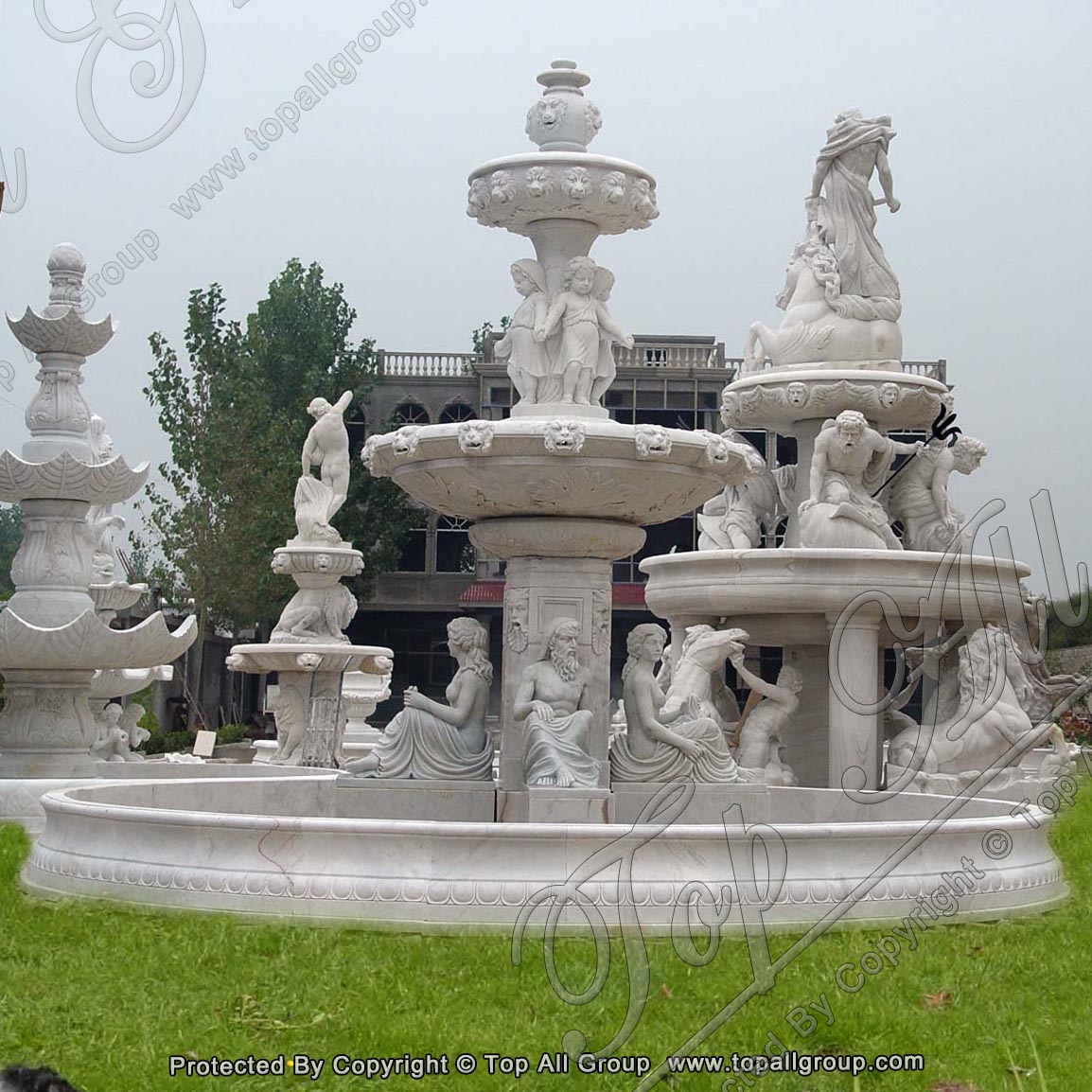Natural White Marble Honed Stone Horse Animal Large Water Fountain