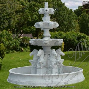 Natural White Marble Honed Stone Horse Animal Large Water Fountain TAGF-40
