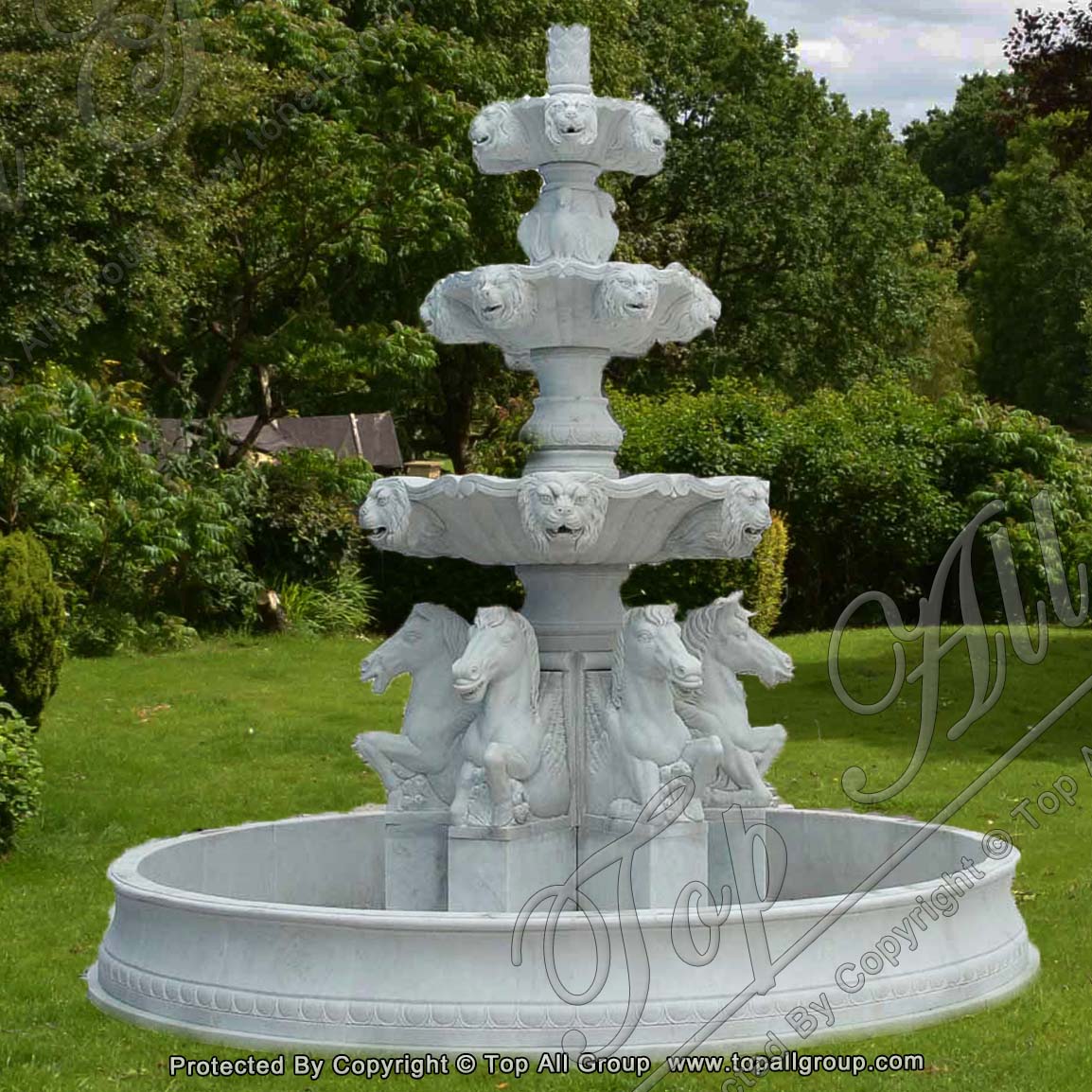 Natural White Marble Honed Stone Horse Animal Large Water Fountain