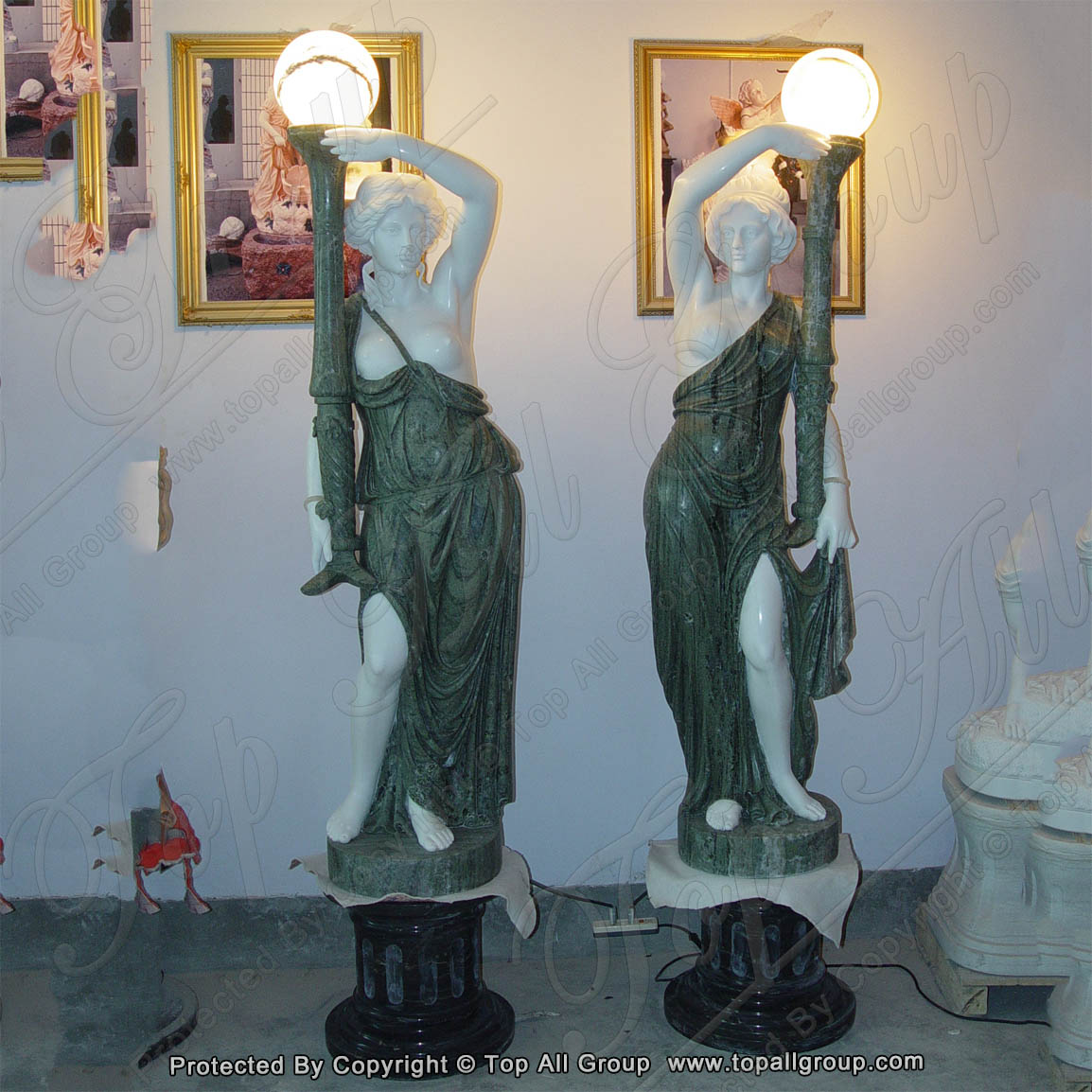 Natural marble life size women statues lamp