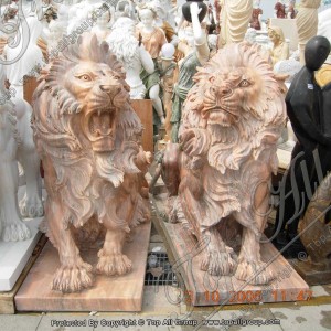 Nature Red Marble Lion Sculpture TAAS-017