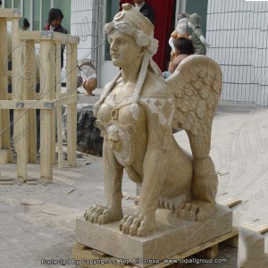 Scultura TAAS-009 del leone della mosca di marmo giallo della natura