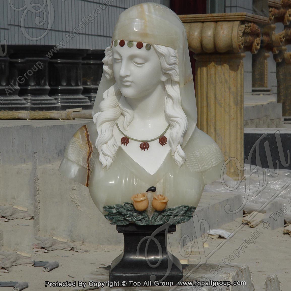 Onyx with white marble girl bust statue