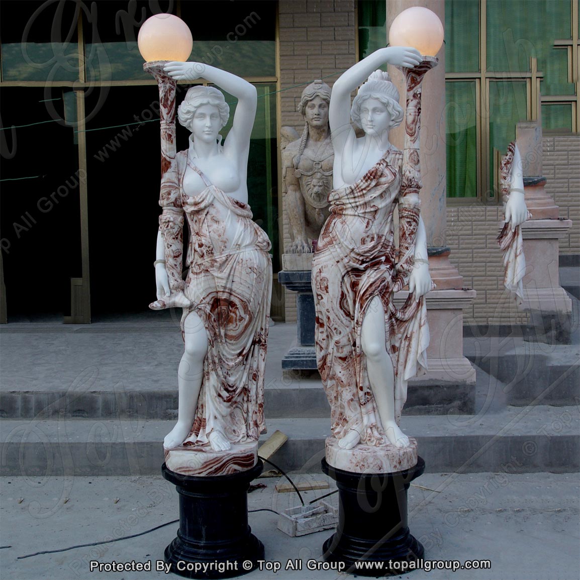 Outdoor Life Size Marble Stone Lady Figure Statue Lamp Garden Light