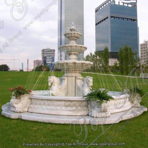 Outdoor Marble 3 Tier Garden Water Fountains with Horse Statues TAGF-35