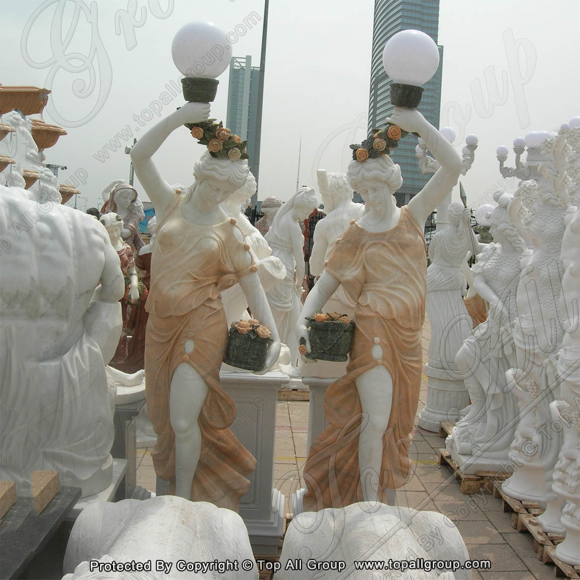 Outdoor Stone Hand Carved Marble lights Sculpture For Sale