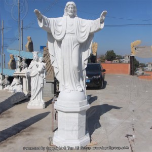פסלי ישו מפורסמים של לב קדוש בחוץ עשויים משיש לבן TARS029
